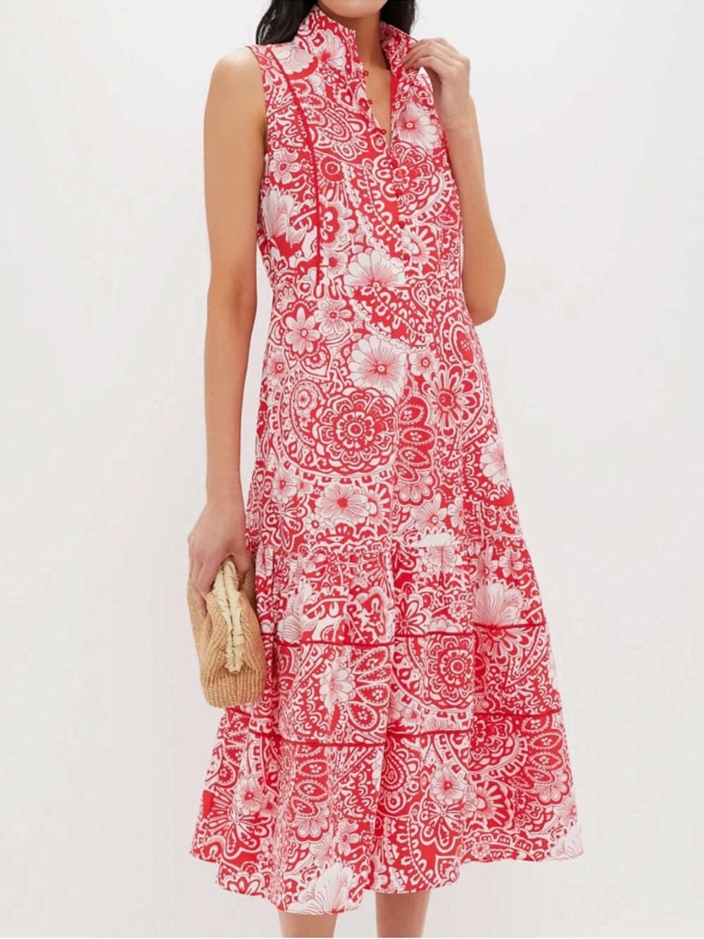 Hyacinth House Tuckernuck red white floral midi dress cotton medium m